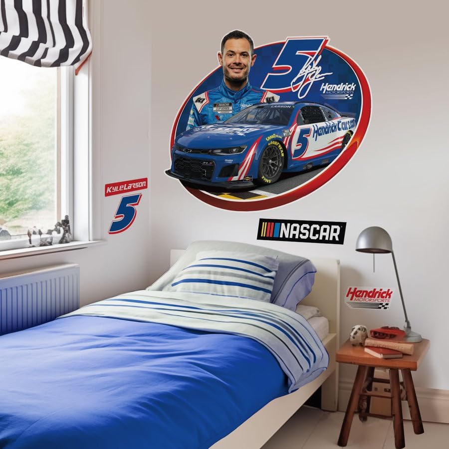 Prime Party Kyle Larson NASCAR Wall Decal Set | Large 32-Inch Removable Graphics | Official Hendrick Motorsports #5 Car 2021 Champion Room Decor for Kids Bedroom & Fan Cave