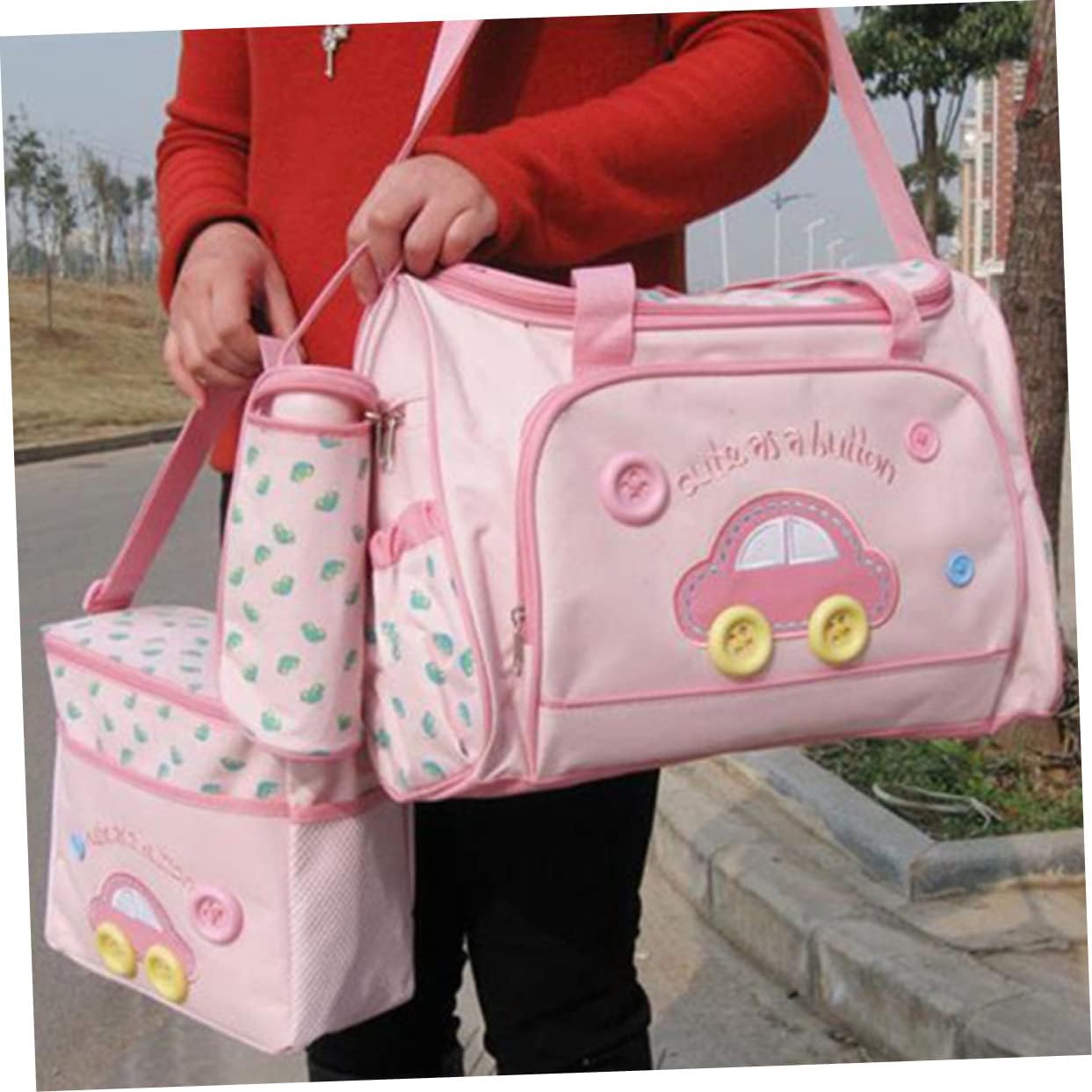 MERRYHAPY Diaper Bag Set Portable Changing Pad Nursing Bag Tote Bottle Holder Large Capacity Car Pattern