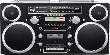 Portable Bluetooth CD Player Boombox - Retro Cassette Player with AM/FM Radio, CD/USB/Cassette/Bluetooth/AUX Input, Built-In Speaker and High Fidelity Sound in Black