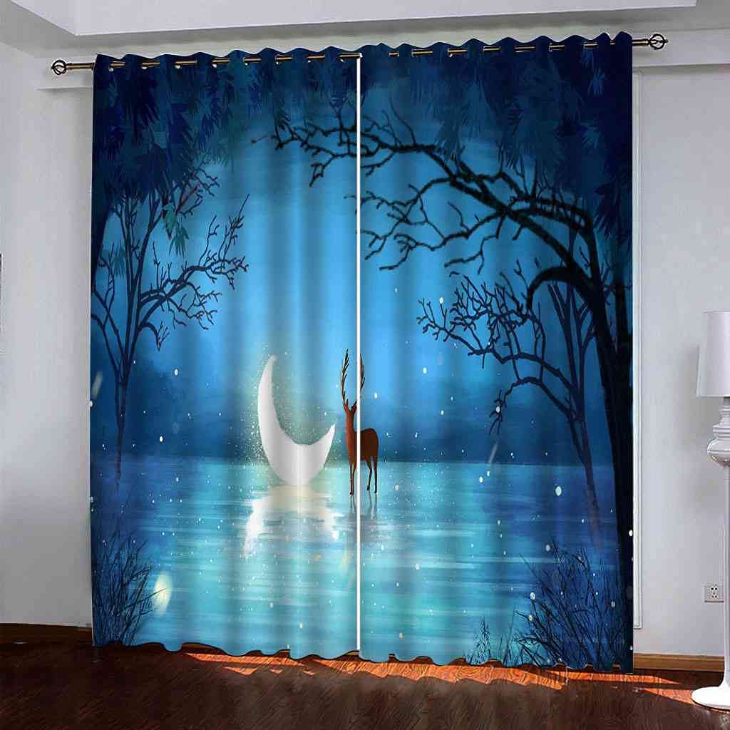 Rideaux occultants 3D de wapiti en lot de 2 de 140x160 cm pour habiller la fenêtre