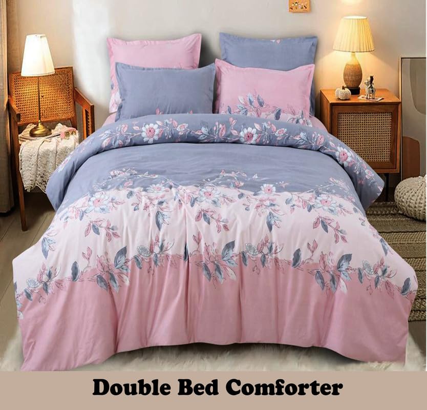 Image of Polycotton Polyester Polyfill 120 GSM Reversible Double Bed Comforter, Blanket, Queen (90x100 inch) Pink & Blue