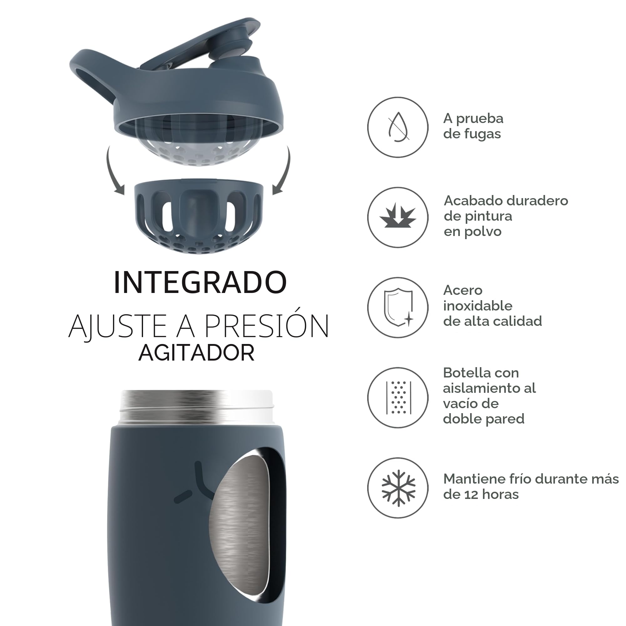 Promixx Botella mezcladora Pursuit, nueva edición - botella de agua de acero inoxidable aislada y vaso para licuadora, sin BPA, 550 ml, Gris grafito