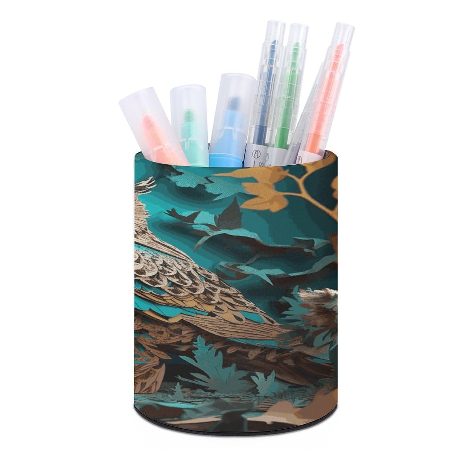 LDGSUPH Owl Round Pen Holder Leather Pen Cup Pencil Cup Pen Organizer Pencil Holder for Desk Organizer Pencil Organizers Makeup Brush Holders for Home Office Gift