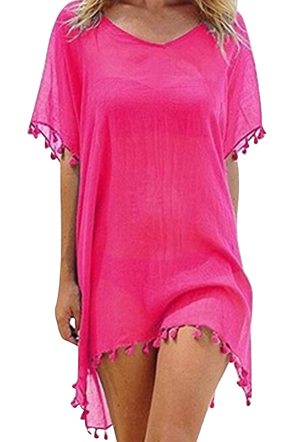 Landove Tunica Playa Mujer Vestido Corto con Flecos Camisolas y Pareos