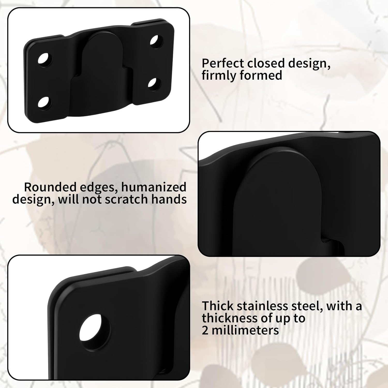 3 Pairs Black Stainless Steel Flush Mount Bracket – Interlocking Heavy Duty Photo Frame Hook & Furniture Connector for Hanging Headboards, Large Picture Display & Wall Mount Hardware