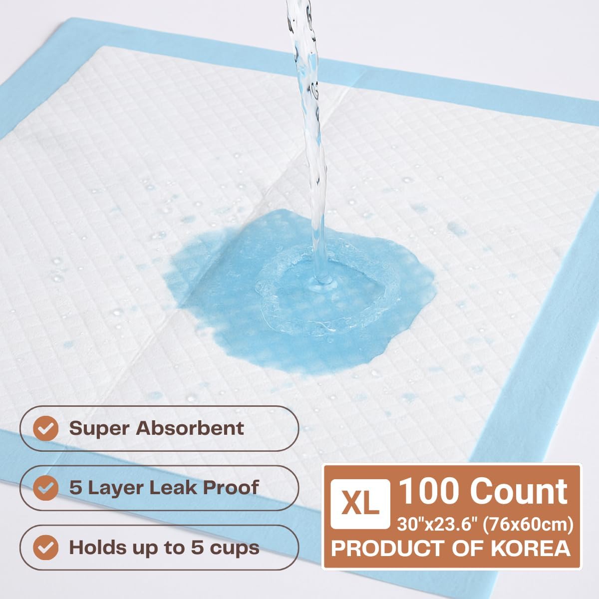 Thick Extra Large Puppy Training Pads, 100 Count, 30 x 23.6 Inch Dog Pee Pads with 5-Layer Leak-Proof Design, Quick-Dry Surface, Absorbent Pet Potty Pad Hold Up to 5 Cups