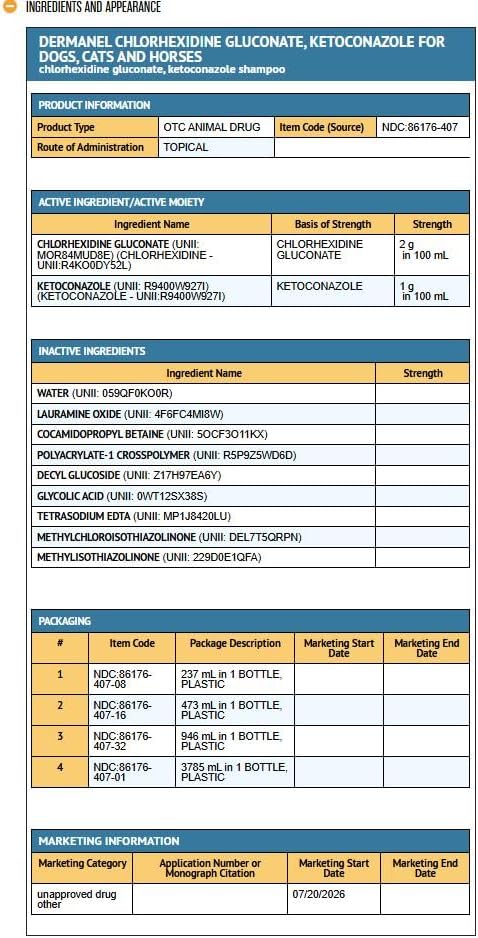 Dermanel Ketoconazole and Chlorhexidine Shampoo for Dogs, Cats, and Horses 16 oz NDC:86176-407-16 — view 5