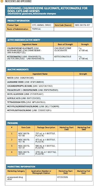 Dermanel Ketoconazole and Chlorhexidine Shampoo for Dogs, Cats, and Horses 1 Gallon NDC:86176-407-01 - 4
