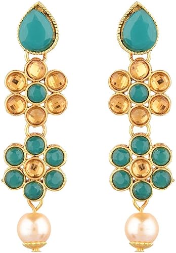 Miniatura 6 de Efulgenz Faux Kundan Pearl Choker Sets for Women Indian Jewelry Crystal Kundan Necklace Crystal Floral Necklace Earrings Maang Tikka Head Chain