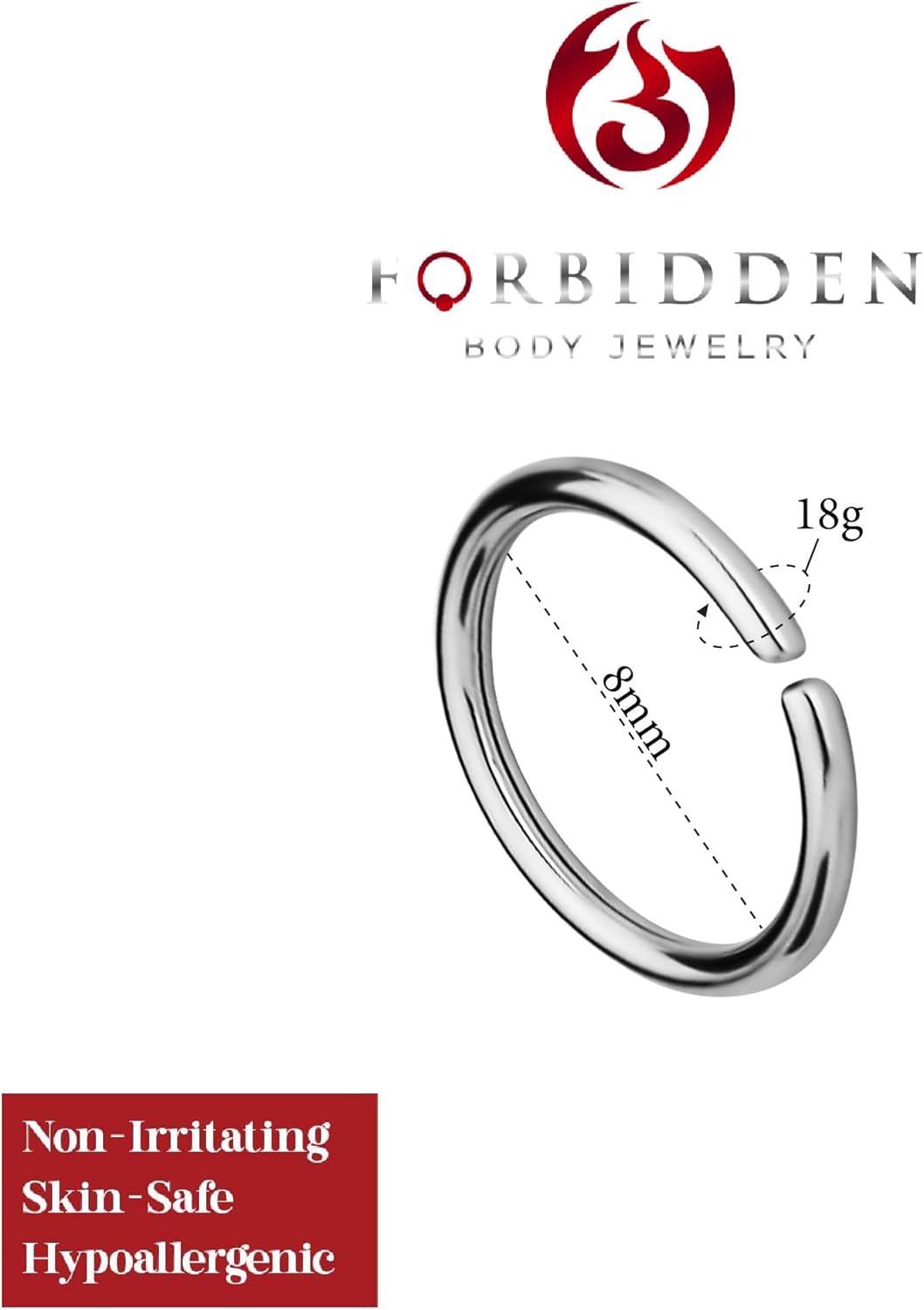 Forbidden Body Jewelry 18G -20G Surgical Steel Seamless Nose Ring or Cartilage Hoop with Comfort Round Ends (Sold Individually) - Image 2