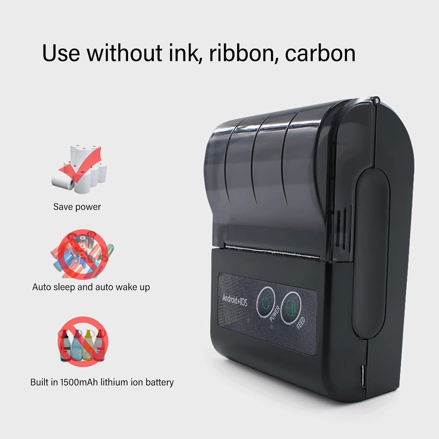 Bluetooth Receipt Printer, Portable Pocket Thermal Receipt Printer, 58mm POS Printer for Small Business, USB Mobile Bill Ticket Printer for Android, PC, - Image 6