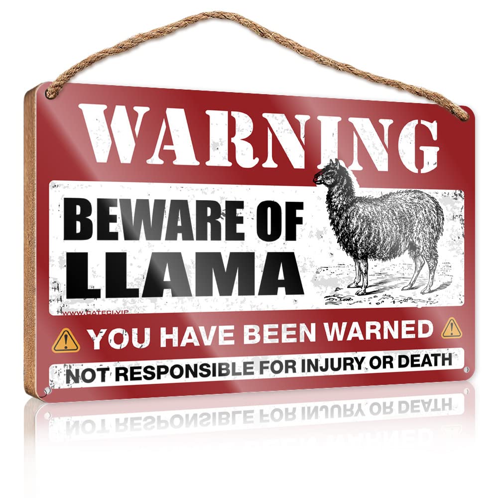 DTHA Plaque Sign Beware Of Llama Wooden Sign Funny Room Decor Kitchen Funny Sign(15X28CM)