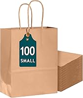 Vista 11 de Bakepacker Paquete de 60 bolsas de papel de regalo de tamaño pequeño con asas a granel de 8.3 x 6 x 3.16 pulgadas, bolsas de compras de papel kraft