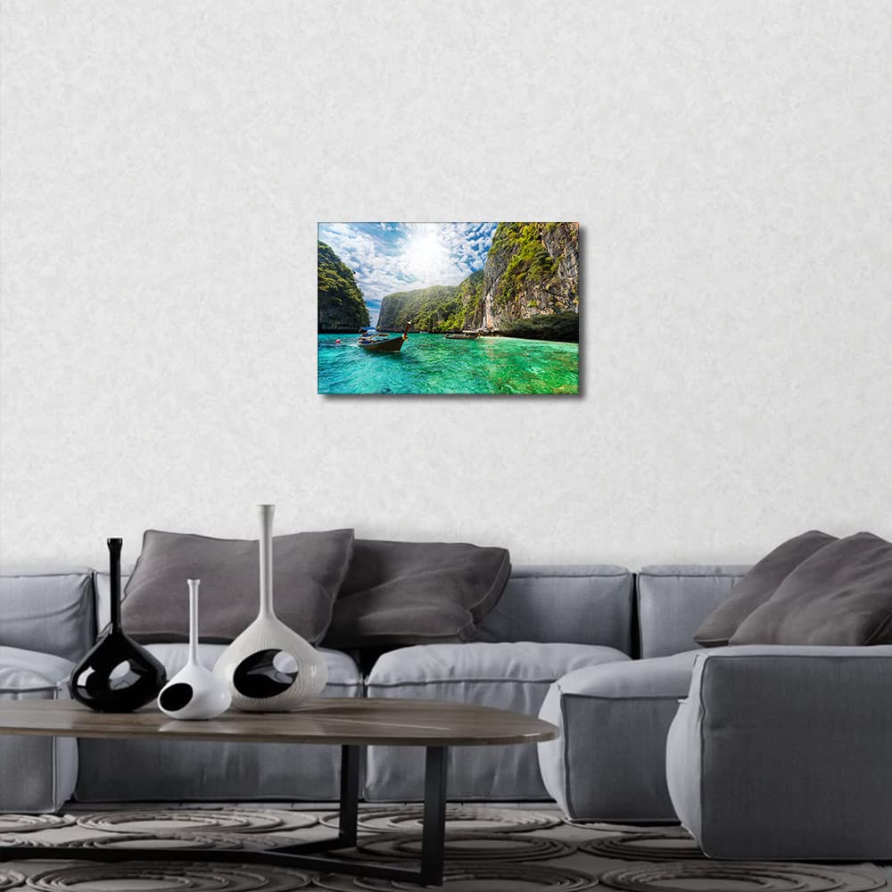 Traditional Boat Losama Bay in Thailand Canvas Art Seaside Seascape Prints for for Living Room Bedroom Beach Painting Framed Wall Art Room Decorations Artwork Ready to Hang (12X18in) - Image 3