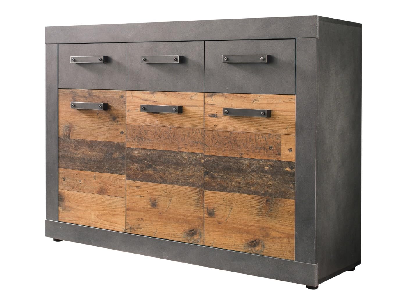 trendteam smart living - Indy - Kommode - Graphit Grau/Alteiche - 3 Schubladen, 3 Fächer - (BxHxT) 117 x 86 x 37 cm - Sideboard in rustikaler Optik