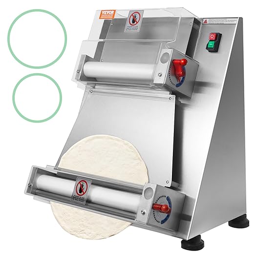 VEVOR Pizza Dough Roller Sheeter, Max 12" Automatic Commercial Dough Roller Sheeter, 370W Electric Pizza Dough Roller Stainless Steel, Suitable for Noodle Pizza Bread and Pasta Maker Equipment