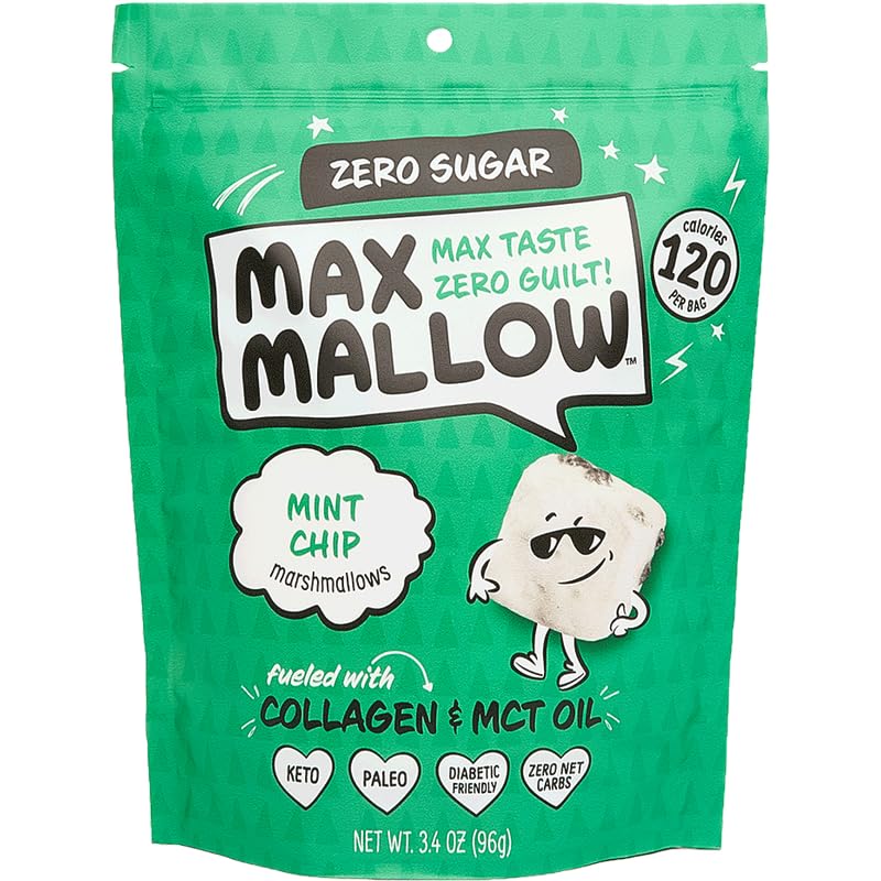 Know Brainer Max Mallow Mint Chip - Malvaviscos sin culpa y sin azúcar - Bajo en carbohidratos, cero grasas, sin gluten y cetogénico - Malvavisco