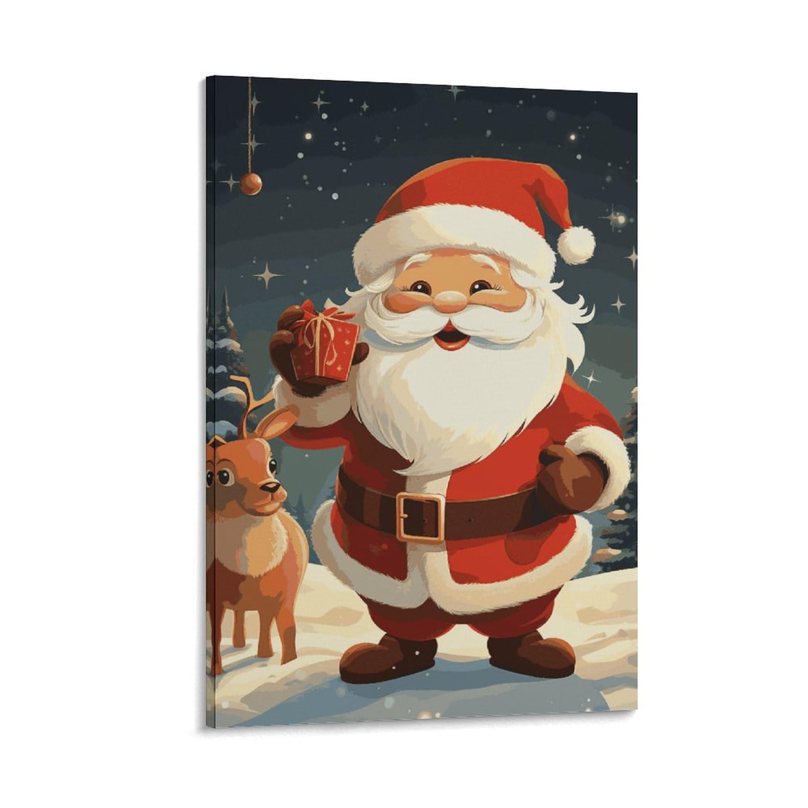 Toile murale Père Noël 50x75 cm avec cadre en bois pour décoration de salon