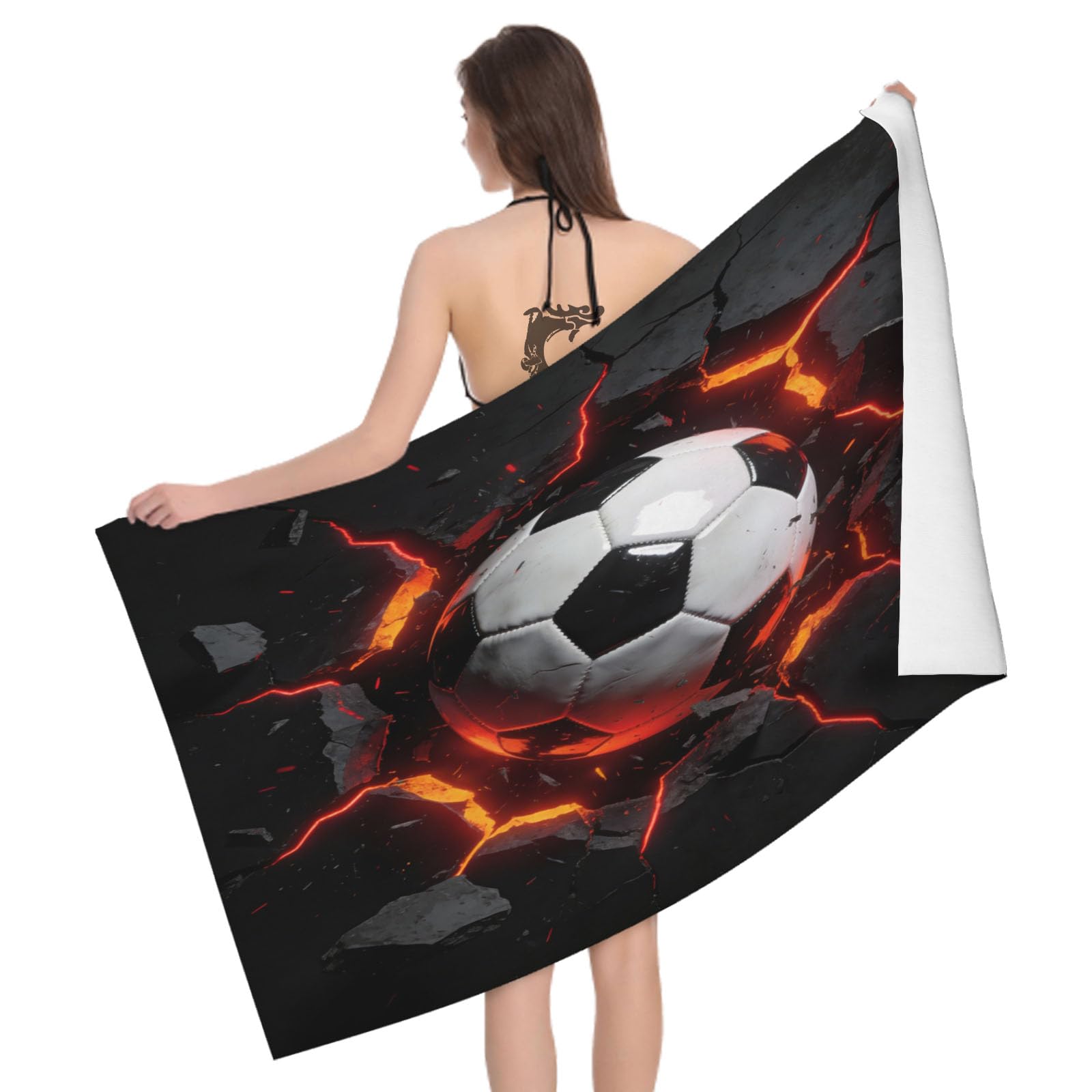 Leichong 3D Soccer Ball Beach Towel Microfiber Soft Quick Dry for Adults, Strength Bath Towel Lightweight Soft Absorbent for Travel Swimming Pool Sports, 75 x 150 cm