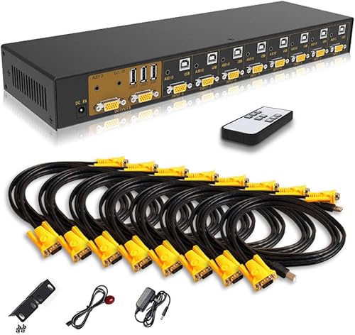 eKL Conmutador KVM VGA de 8 puertos en 2 salidas Switch 8x2 Soporta teclado básico y ratón Audio USB 2.0 Dispositivos compartiendo 8 computadoras