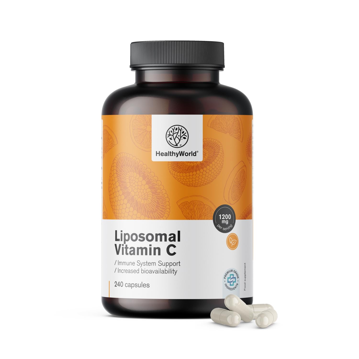 HealthyWorld Vitamina C liposomal - 240 cápsulas vegetales - 1200 mg de vitamina C al día - Con complejo fosfolípido de rosa mosqueta y girasol - Suministro para 4 meses - Alta biodisponibilidad