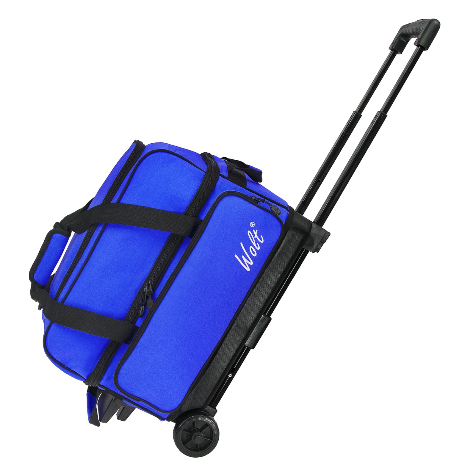 WOLT | Double Roller 2 Ball Bowling Bag with Separate Shoe Compartment, Large Capacity Bowling Ball Bag with Accessory Pocket, Retractable Handle extends to 40"