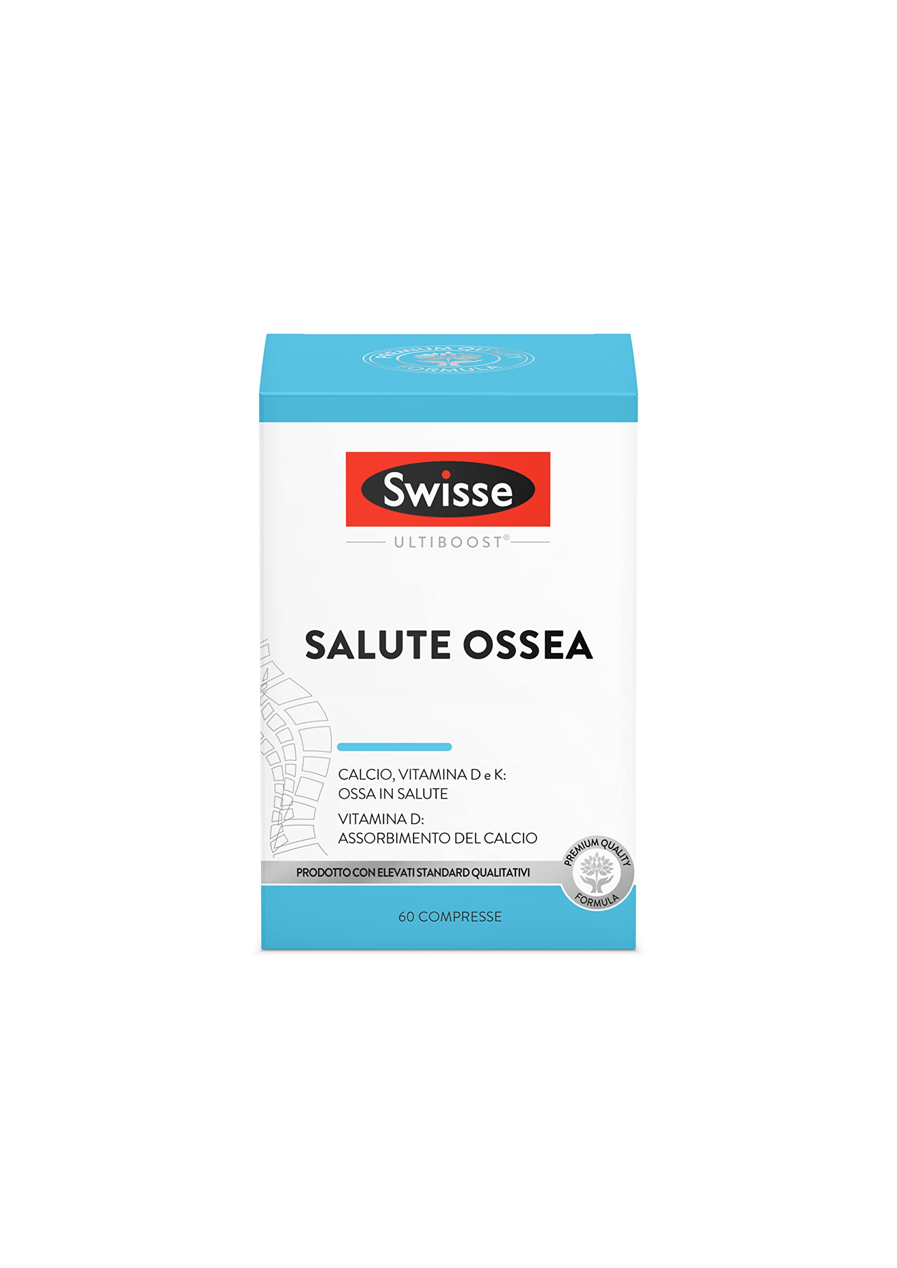 SWISSE Ultiboost - Integratori Alimentari con Vitamina D3 K2 e Calcio, Integratore Donna e Uomo per Mantenimento di Ossa Sane e della Funzione Muscolare, Made in Italy, 60 Compresse Divisibili in 2