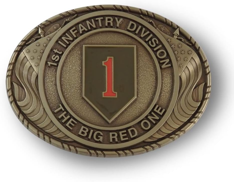 Indiana Metal Craft US ARMY 1ST Infantry Division Double USA Flag Solid Brass Belt Buckle - Made In USA