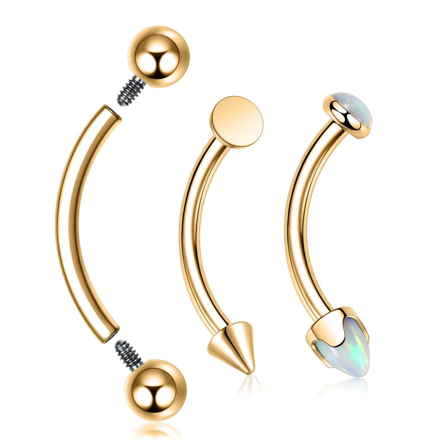 FUNLMO 3pcs Eyebrow Piercing Jewelry G23 Titanium Vertical Labret Lip Jewelry Tragus Rook Daith Helix Piercing Jewelry Small Belly Button Ring 16G