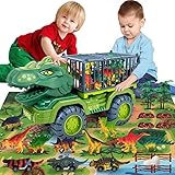 Lydaz Dinosaur Trucks Toys for Kids 3-5 Years Old, 27 in 1 Toddler Boys Dinosaur Toys, Dinosaur Monster Transport Truck with Dino Figures & Eggs, Pull Back Dino Car, Playmat, Easter Basket Stuffers