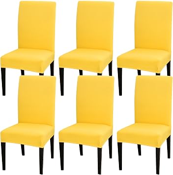 Rakila Stretch Chair Covers Set of 6 for Dining Room, 6 Pack Washable Kitchen Chair Protector for Party Wedding, Yellow