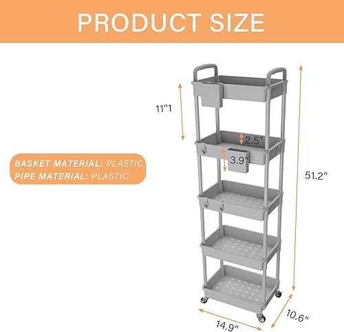 Miniatura 9 de REBECAT - Carrito utilitario con ruedas de 3 niveles con cajón, hecho de organizador de almacenamiento multifuncional, herramienta para cocina,