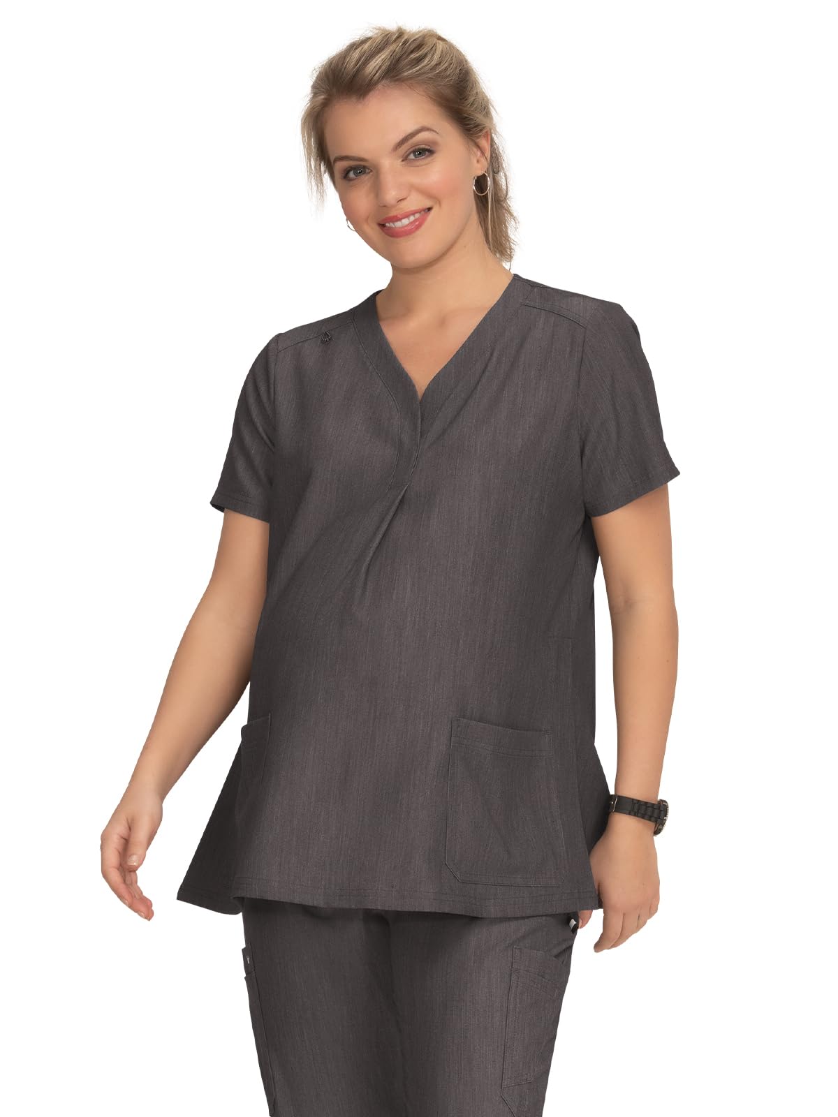 KOI Next Gen Onboard Women's 2-Pocket Maternity Scrub Top, Heather Grey, M