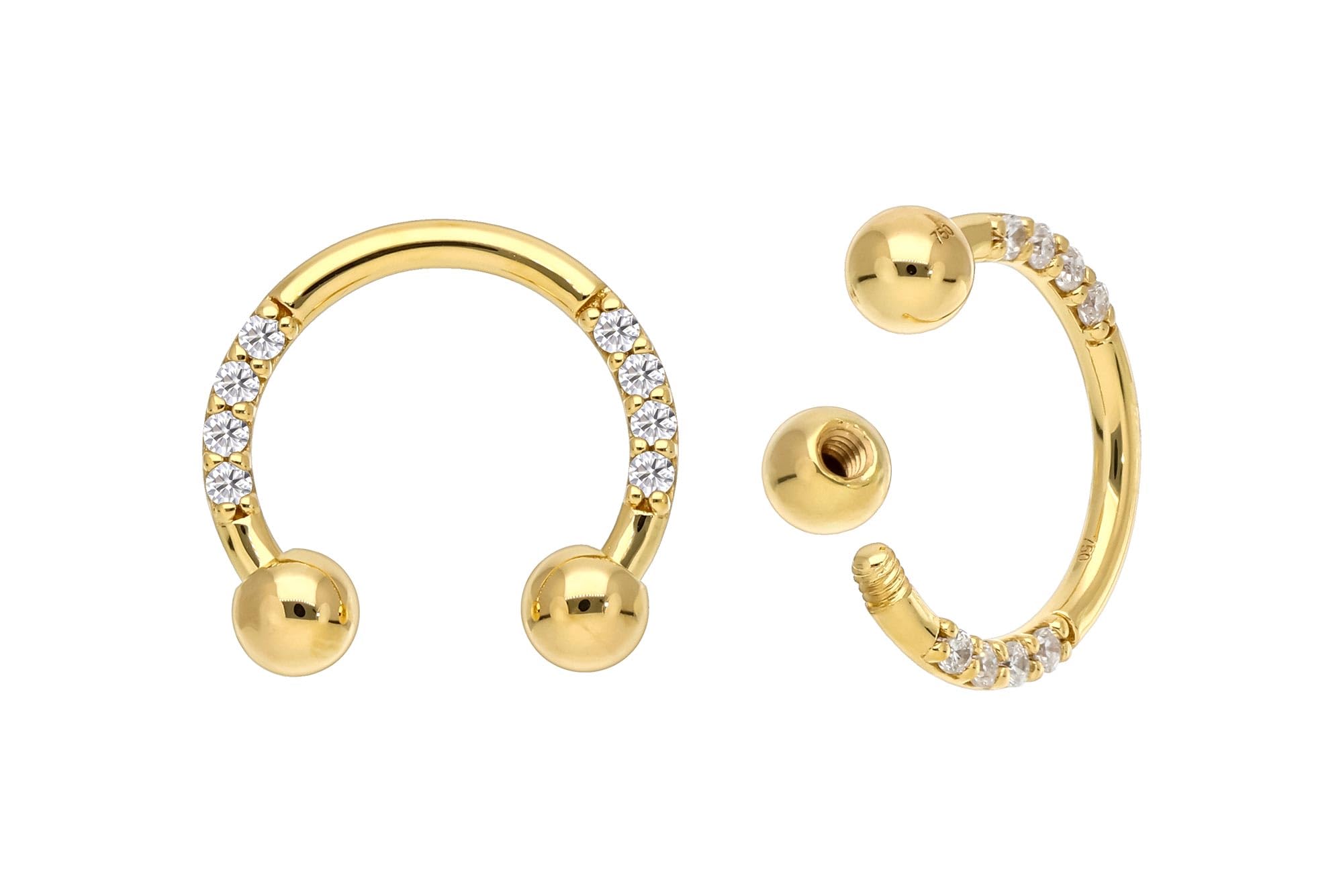 PIERCINGLINE 18 Gold Hufeisenring EINGEFASSTE MOISSANITE 750er Gold - Goldfarben