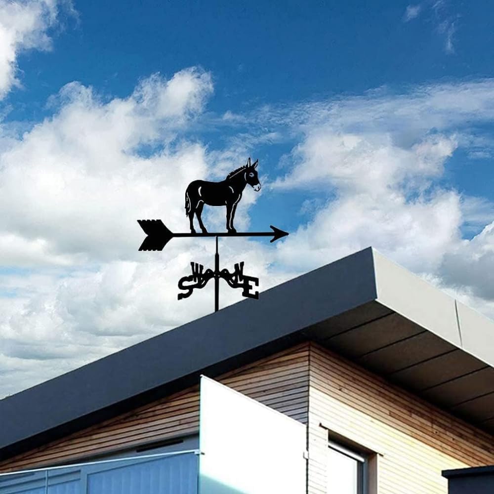 Weathervane,Metal Weathervane Garden Stake Wind Direction Indicator Weather Vane Wind Stainless Steel Outdoor Roof Garden Mount Yard Decor,Garden Yard Roof Mount Easy-Donkey||Black