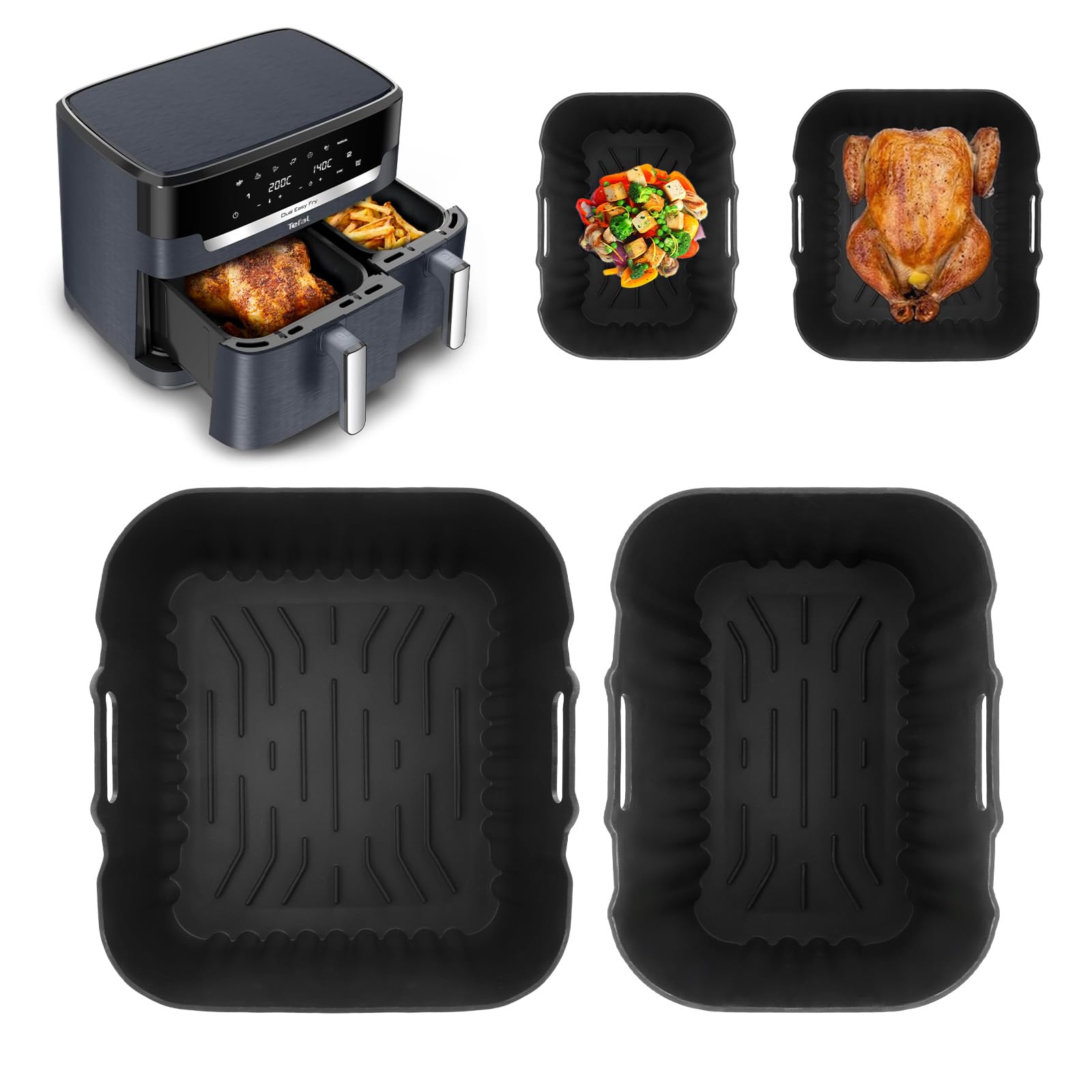Moule Silicone Air Fryer Friteuse pour Moulinex air fryer deux compartiments, très grande capacité 11L EZ942BF0, Réutilisable Accessoires Plat Panier Silicone pour Tefal Dual Easy Fry XXL EY942BE0