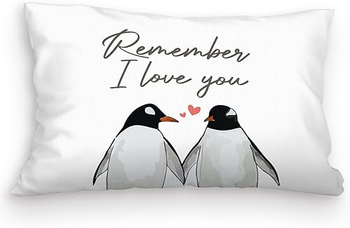 Fundas de almohada decorativas de pingüinos de 12 x 20 pulgadas, regalos de amor para ella, funda de almohada decorativa de pingüino para el hogar, disponible en Yaxa Peru