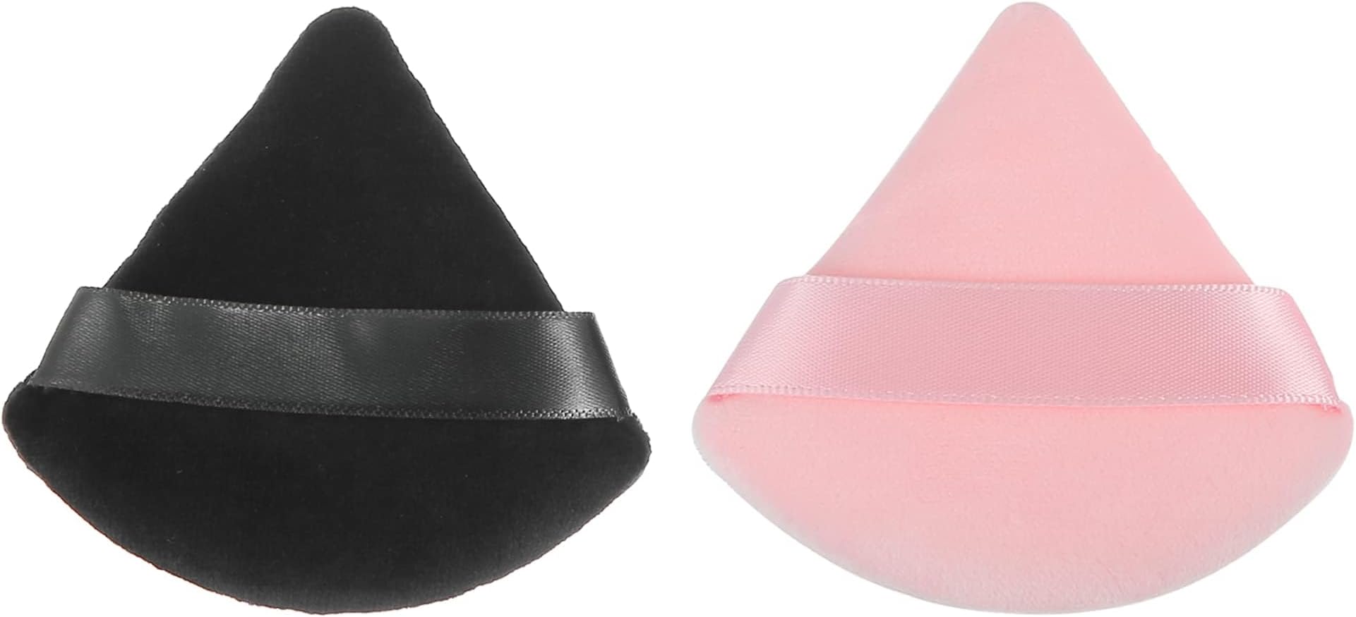 cuspitum2 Pcs Loose Powder Puff, Face Soft Triangle Puff Blender Beauty Makeup Tool Short Plush, (Black and pink)
