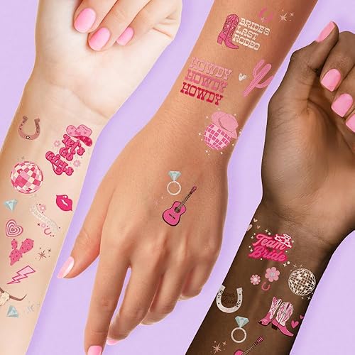 Miniatura 1 de Flash Tattoos Disco - Tatuajes temporales para niña de vaca | 66 tatuajes metálicos | Vaquera, decoración de fiesta de Bach, Giddy Up, regalo de