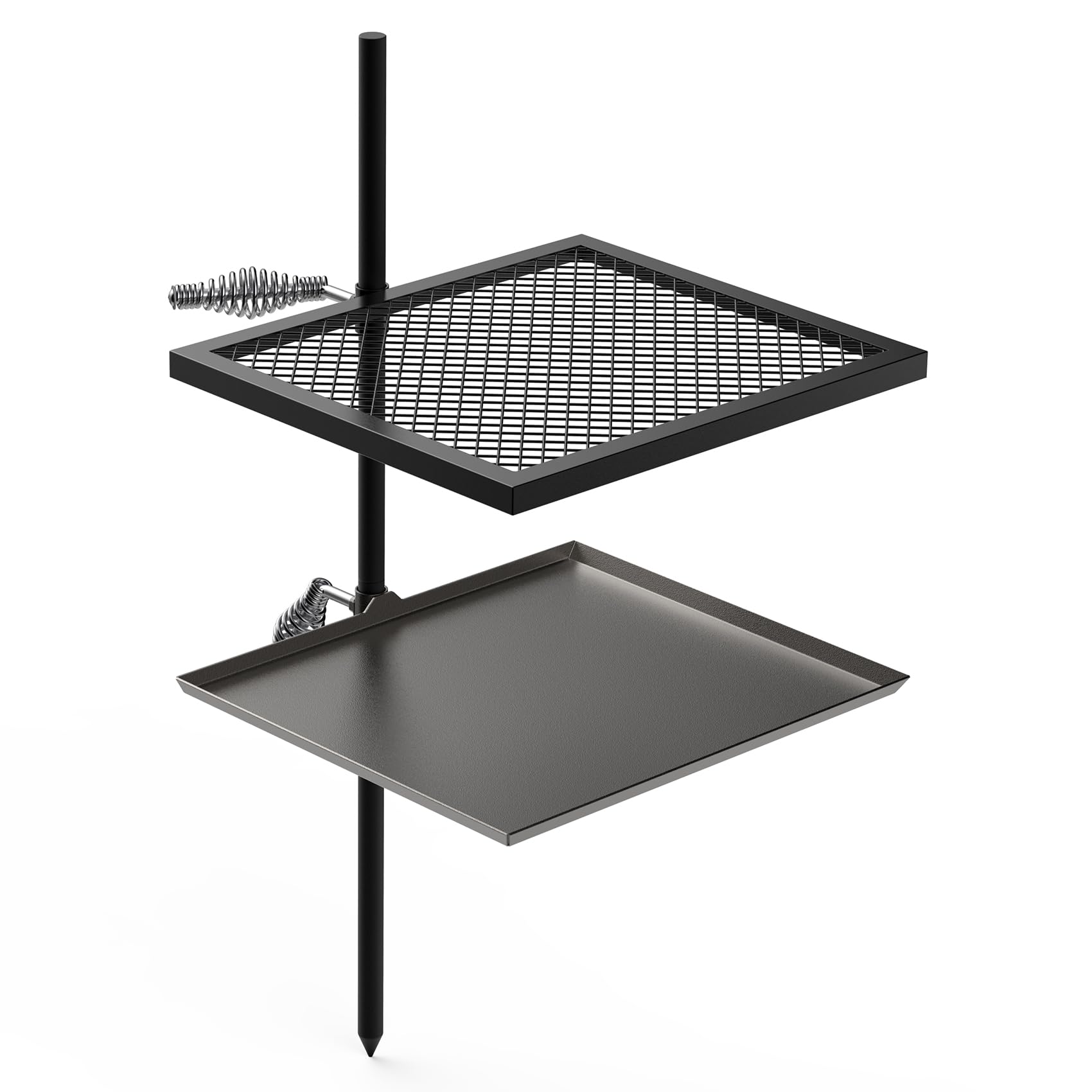 Onlyfire Schwenkgrill mit Grillrost, Grillplatte und 2 Verstellbaren Gefederten Griffen, Multifunktional Grillgestell für Feuerschale, Offenem Feuer, Tragbarer Campinggrill