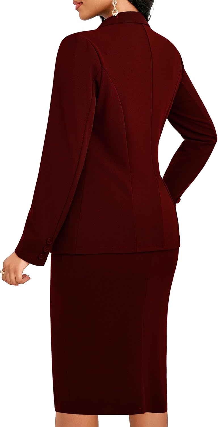 SxClub Two Piece Skirt Suit for Women Formal Business Suit Slit Skirt Sets