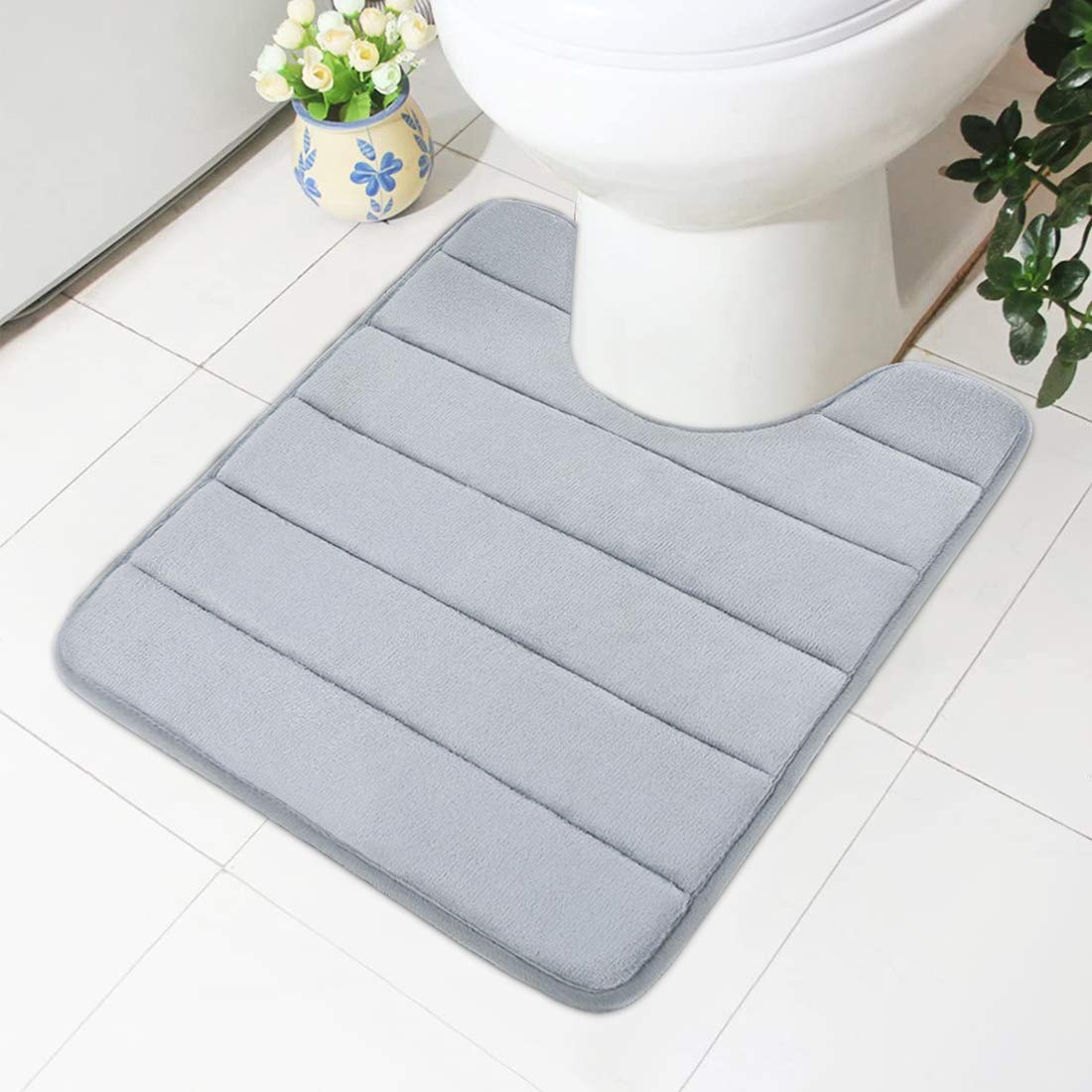 Buganda Memory Foam Contour Toilet Bath Rug, U-Shaped Non Slip Absorbent Thick Soft Washable Bathroom Rugs, Floor Carpet Bath Mat for Bathroom Sink Toilet (20 x 24, Grey)