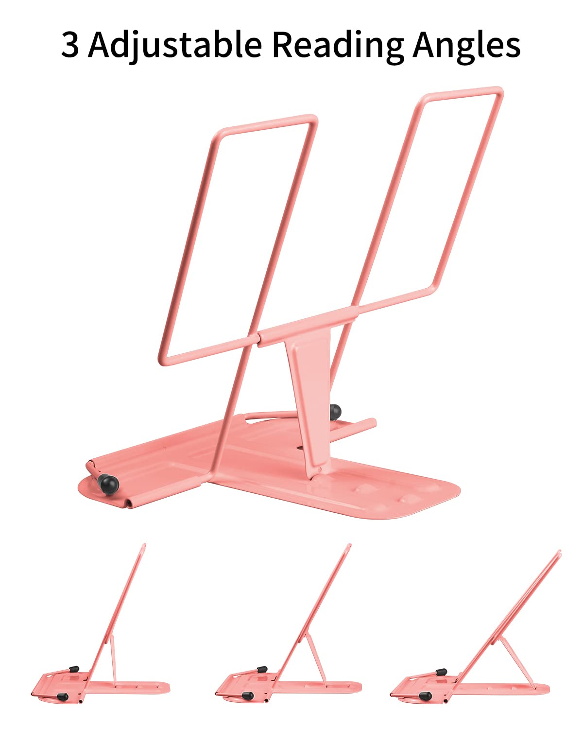 Leseständer mit Metallbügel, Multifunktions Verstellbar Buchstützen Buchständer für Arbeitszimmer, Buch Magazin Menü Ipad, Kochbuch, Noten, Büro, Schule, These, Studentenpreise(Moranti Rosa)