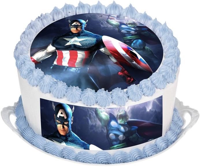 Captain America 7.5" Inch Round Circular Edible Cake Topper Decoration - Printed on Premium Quality Rice Paper 0.7mm - With FREE Banner!
