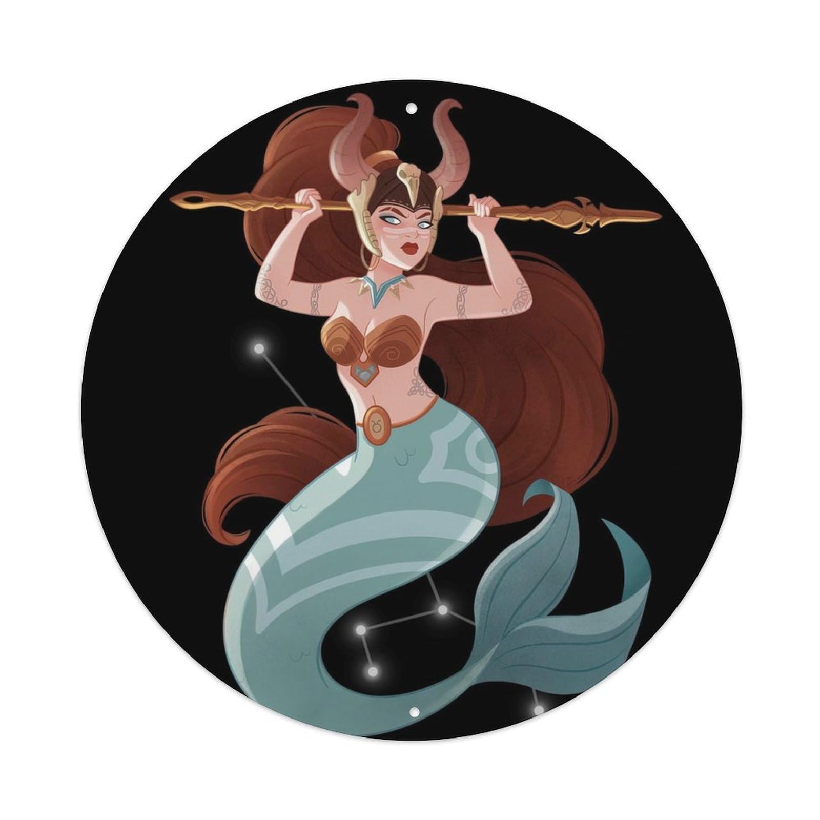 Mermaid Constellations Poster Taurus Vintage Metal Tin Sign Plaque Wall Decor for Cafe, Club, Garden Round Metal Poster 8x8Inch