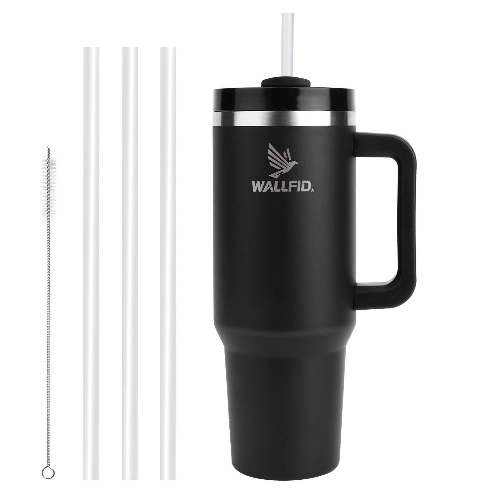Bicchiere da 40 once in acciaio inossidabile isolato sotto vuoto, con coperchio e cannuccia, ideale per bevande calde/fredde, perfetto per caffè, tè, frullati, ecc. (nero)