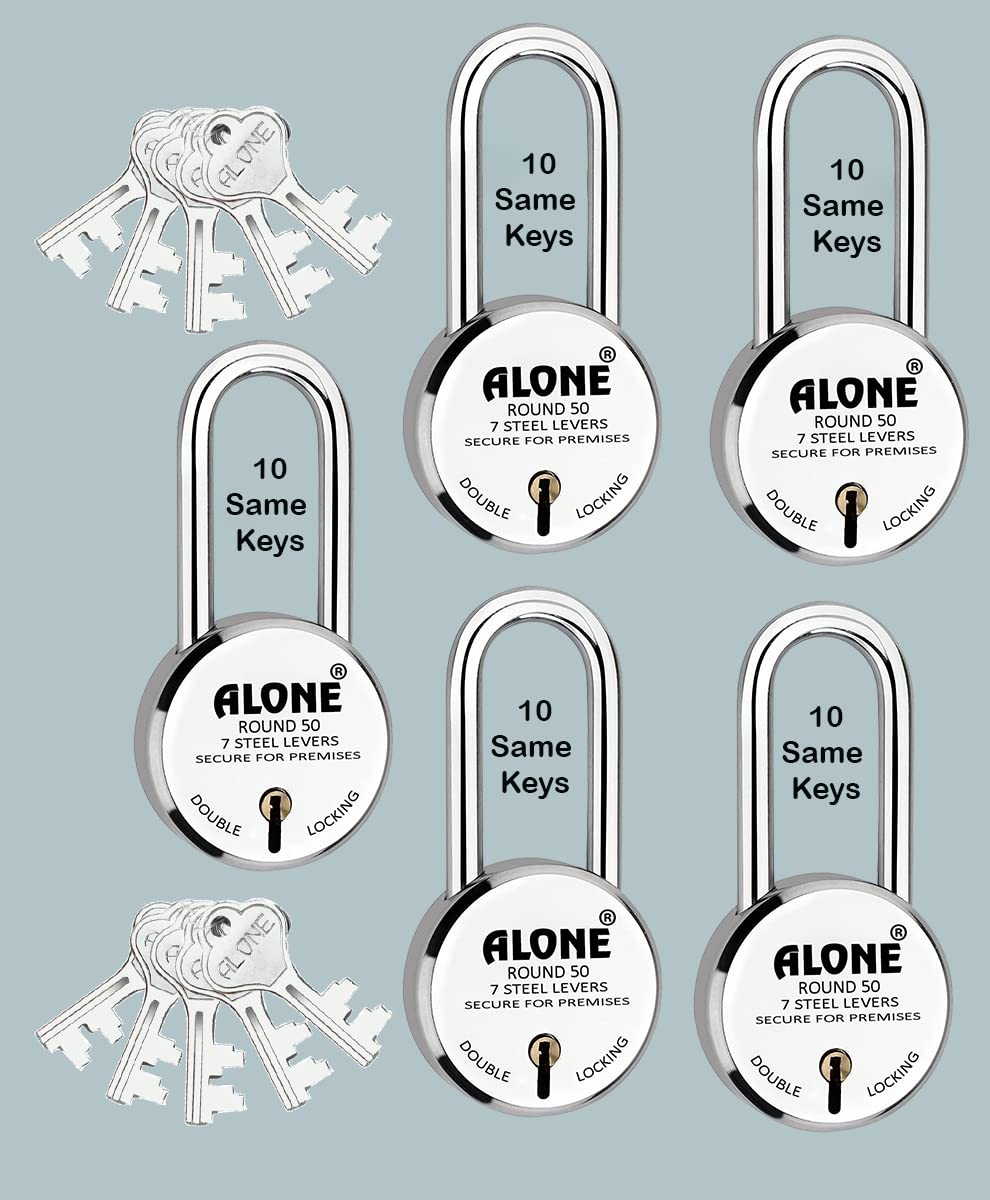 Alone Round Padlock 50mm 10 Same Keys Long Shackle 5 Padlocks for Home Door Grill gate Shop Shutter, Chrome Finish Rust Free (Pack 4) (B0C5HS1K5C) Amazon Price History, Amazon Price Tracker