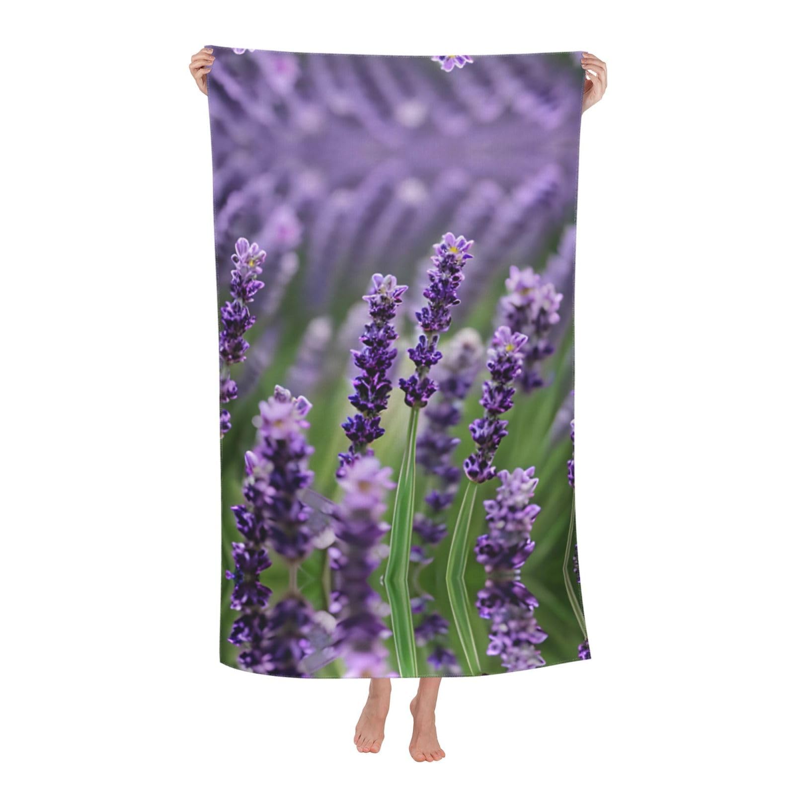 KPXXAQT Purple Lavender Floral Flowers Print Oversized Adult Beach Towel Quick-Dry Travel Swimming Camping Outdoor Adventures