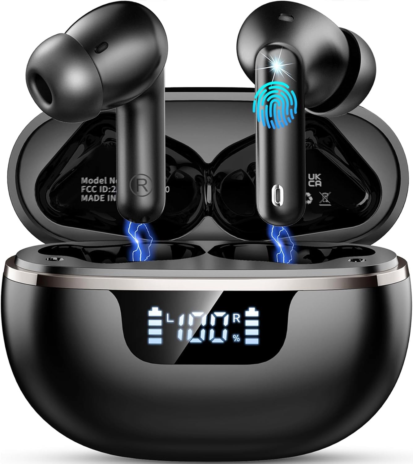 Auriculares Inalambricos Bluetooth, 2026 Auriculares inalámbricos 5.4 HiFi Estéreo, 48H Cascos Bluetooth con 4 ENC Cancelacion Ruido HD Mic, IP7 Impermeable Cascos Carga Rápida Tipo-C /Pantalla LED