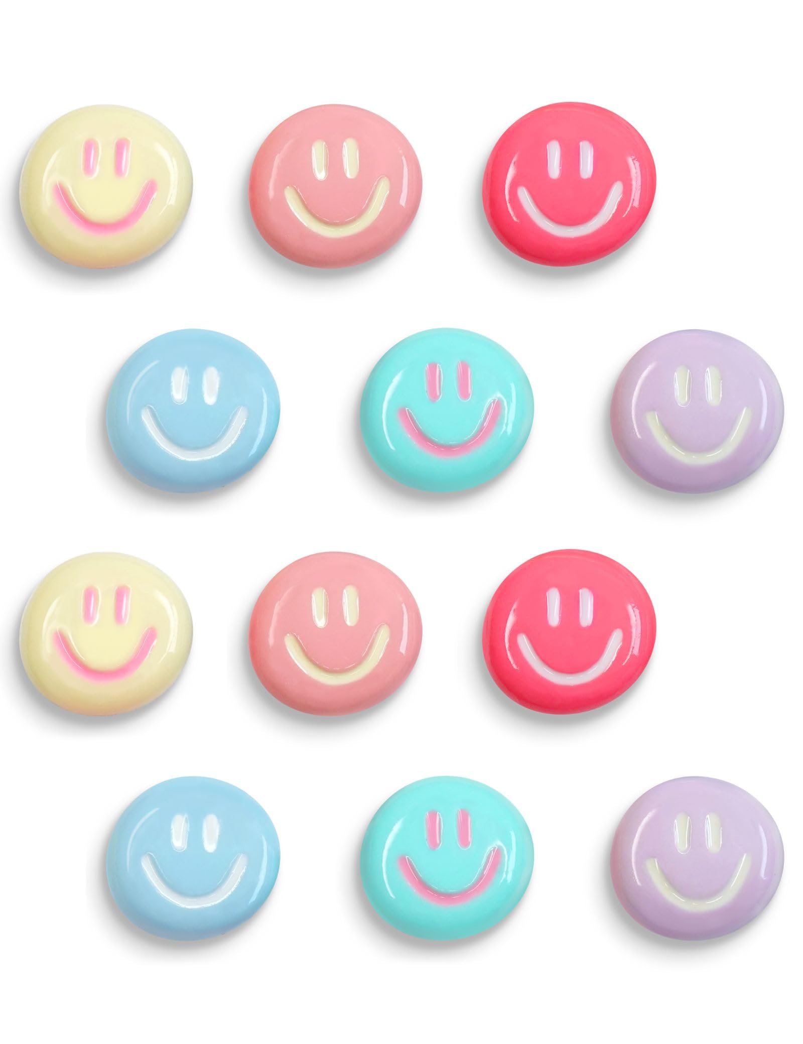 Mymazn Fridge Magnets Cute Refrigerator Magnets, 12Pcs Colorful Magnets for Whiteboard Cabinet Locker, Resin Smile Face Decorative Magnets for Classroom Kitchen Office